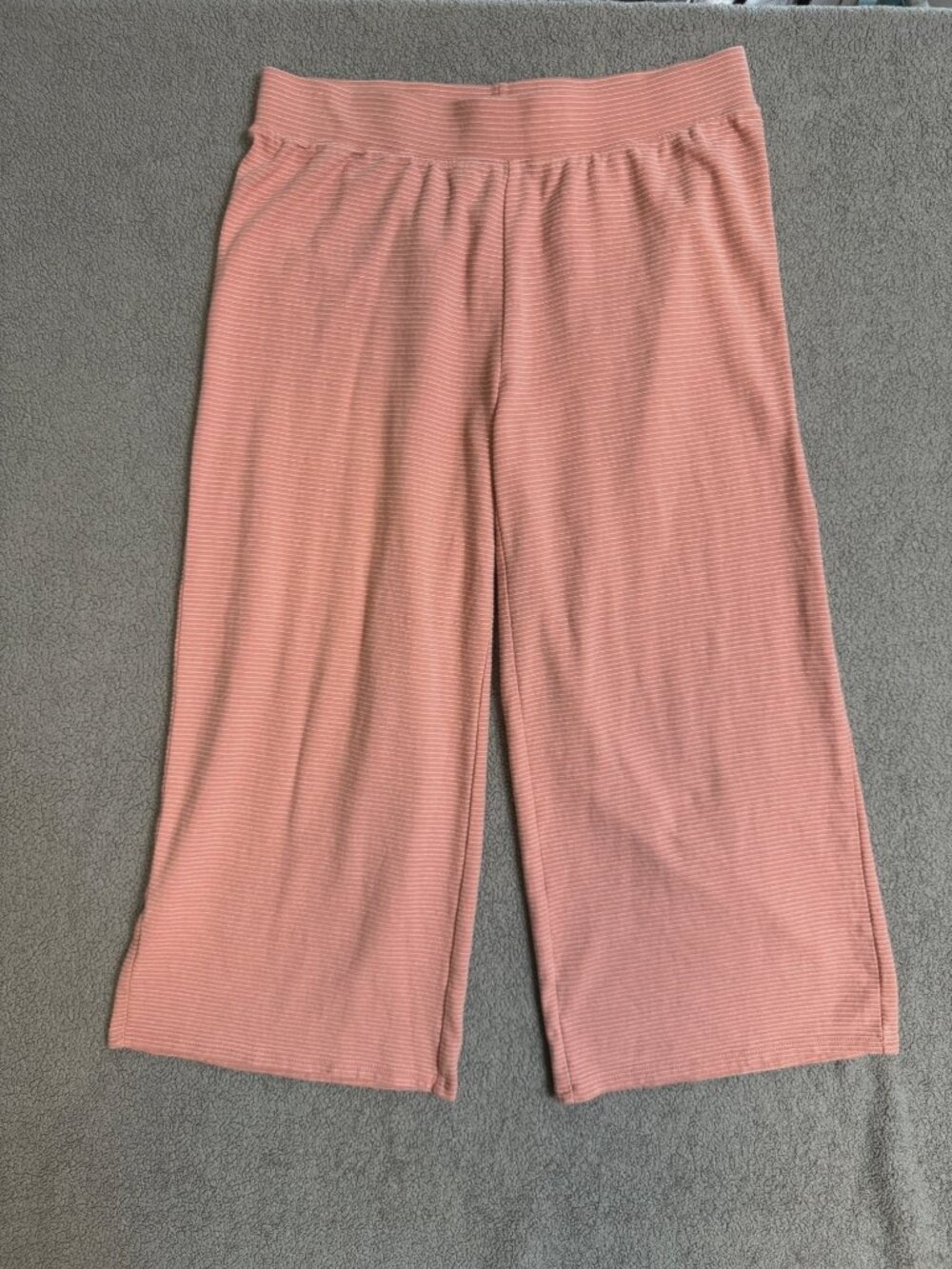 Liz Claiborne Womens Wide Leg Crop Pants Pink Size M 100% Cotton Striped Ribbed